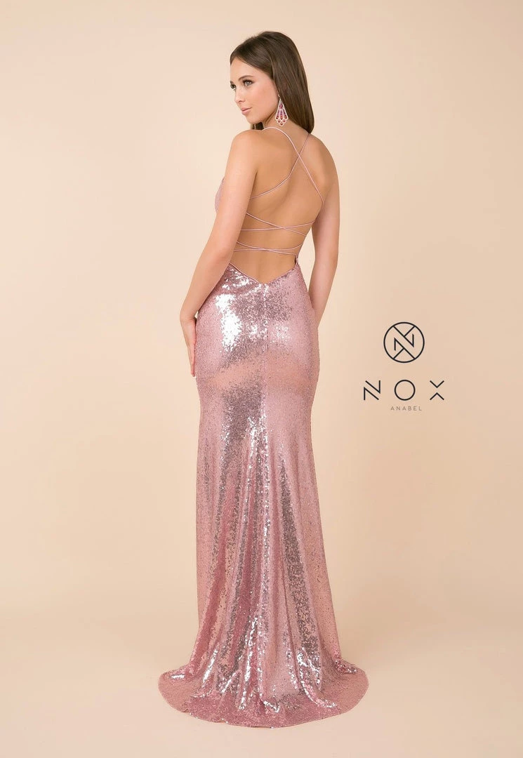 Long Sequin Dress With Open Corset Back By Nox Anabel B207 Prom 5 Long Sequin Dress With Open Corset Back By Nox Anabel B207 Prom