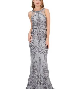 Long Sequin Embroidered Dress With Back Cut Out By Poly USA 8438 Prom