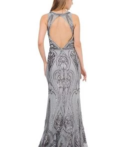 Long Sequin Embroidered Dress With Back Cut Out By Poly USA 8438 Prom