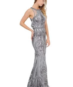 Long Sequin Embroidered Dress With Back Cut Out By Poly USA 8438 Prom