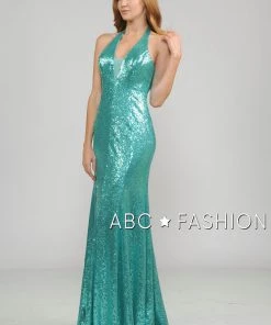 Prom Long Sequin Halter Dress With Mermaid Skirt By Poly USA 8268 8 Prom Long Sequin Halter Dress With Mermaid Skirt By Poly USA 8268