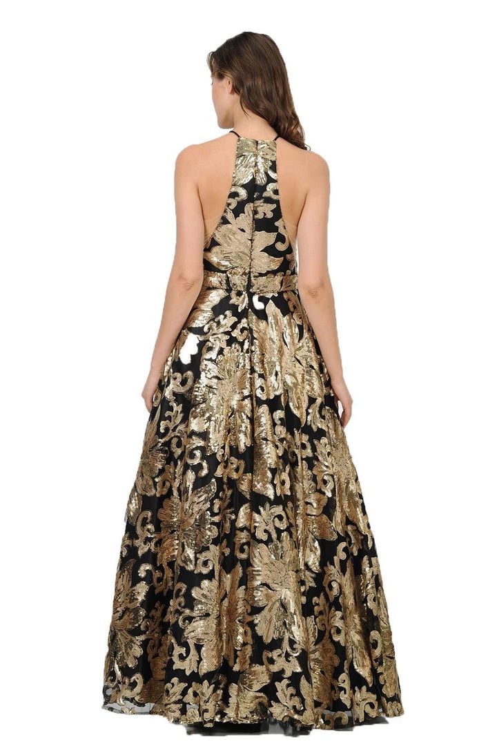 Long Sequin Pattern High-Neck Dress By Poly USA 8332 5 Long Sequin Pattern High-Neck Dress By Poly USA 8332