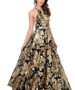 Long Sequin Pattern High-Neck Dress By Poly USA 8332