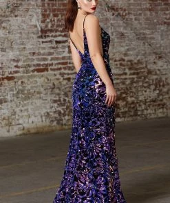 Prom Long Sequin Print Fitted Dress By Cinderella Divine CD159