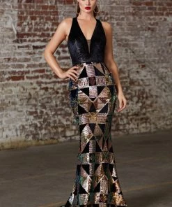 Sequin Print Mermaid Dress By Cinderella Divine B60217