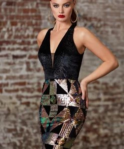 Sequin Print Mermaid Dress By Cinderella Divine B60217