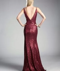Prom Long Sequin V-Neck Dress With Slit By Cinderella Divine CR811