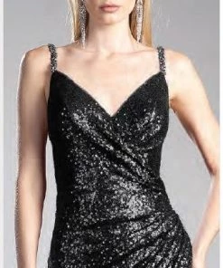 Prom Long Sequin V-Neck Dress With Slit By Cinderella Divine CR811