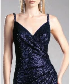 Prom Long Sequin V-Neck Dress With Slit By Cinderella Divine CR811