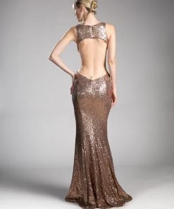 Long Open Back Sequin Dress By Cinderella Divine CR815 Prom