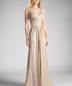 Prom Long Pleated Sequin Dress By Cinderella Divine ET326
