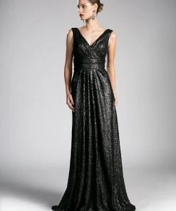 Prom Long Pleated Sequin Dress By Cinderella Divine ET326