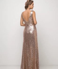 Prom Long Pleated Sequin Dress By Cinderella Divine ET326