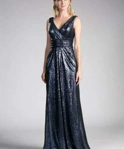 Prom Long Pleated Sequin Dress By Cinderella Divine ET326
