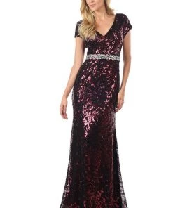 Long Sequined Dress With Short Sleeves By Lenovia 5153 Prom