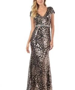 Long Sequined Dress With Short Sleeves By Lenovia 5153 Prom