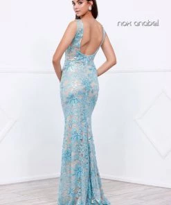 Prom Long Sequined Metallic Lace Dress By Nox Anabel 8260