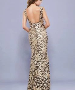 Prom Long Sequined Metallic Lace Dress By Nox Anabel 8260
