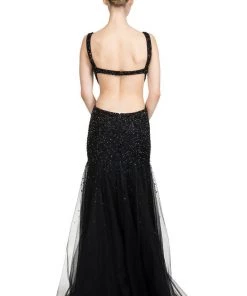 Long Sheer Beaded Evening Dress By Star Box 581
