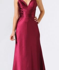 Long Shiny Charmeuse Dress With V-Neckline By Poly USA 9028
