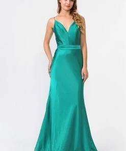 Long Shiny Charmeuse Dress With V-Neckline By Poly USA 9028