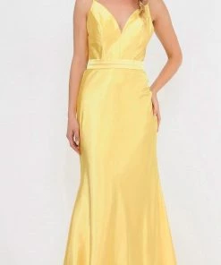 Long Shiny Charmeuse Dress With V-Neckline By Poly USA 9028