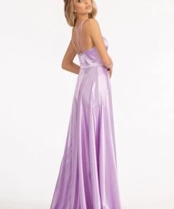 Prom Long Shiny Satin V-Neck Dress By Elizabeth K GL1991