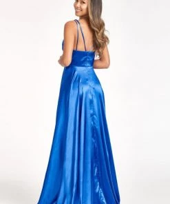 Prom Long Shiny Satin V-Neck Dress By Elizabeth K GL1991