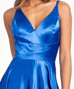 Prom Long Shiny Satin V-Neck Dress By Elizabeth K GL1991