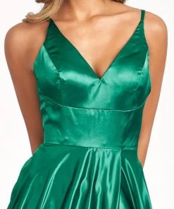 Prom Long Shiny Satin V-Neck Dress By Elizabeth K GL1991