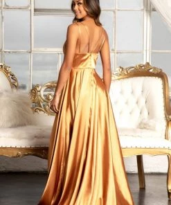 Prom Long Shiny Satin V-Neck Dress By Elizabeth K GL1991