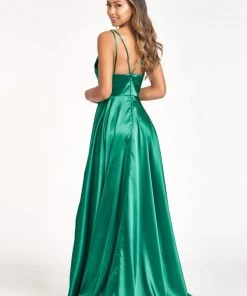 Prom Long Shiny Satin V-Neck Dress By Elizabeth K GL1991