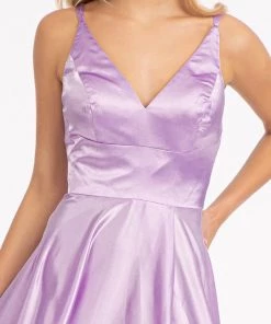 Prom Long Shiny Satin V-Neck Dress By Elizabeth K GL1991