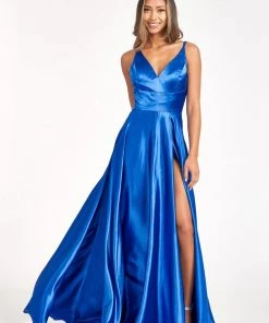 Prom Long Shiny Satin V-Neck Dress By Elizabeth K GL1991