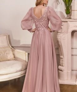 Prom Long Sleeve Chiffon Gown By Cinderella Divine CD0183