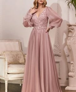 Prom Long Sleeve Chiffon Gown By Cinderella Divine CD0183
