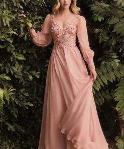 Prom Long Sleeve Chiffon Gown By Cinderella Divine CD0183