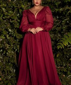Long Sleeve Chiffon Gown By Cinderella Divine CD0192 Prom