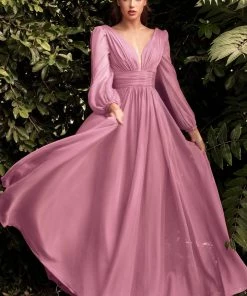 Long Sleeve Chiffon Gown By Cinderella Divine CD0192 Prom