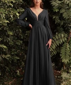Long Sleeve Chiffon Gown By Cinderella Divine CD0192 Prom
