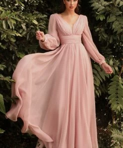 Long Sleeve Chiffon Gown By Cinderella Divine CD0192 Prom