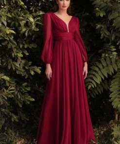 Long Sleeve Chiffon Gown By Cinderella Divine CD0192 Prom