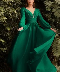 Long Sleeve Chiffon Gown By Cinderella Divine CD0192 Prom