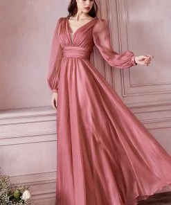 Long Sleeve Chiffon Gown By Cinderella Divine CD0192 Prom