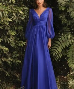 Long Sleeve Chiffon Gown By Cinderella Divine CD0192 Prom