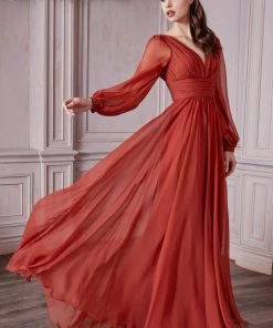 Long Sleeve Chiffon Gown By Cinderella Divine CD0192 Prom
