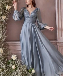 Long Sleeve Chiffon Gown By Cinderella Divine CD0192 Prom