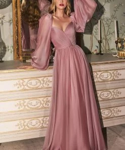 Prom Long Sleeve Chiffon Gown By Cinderella Divine CD243