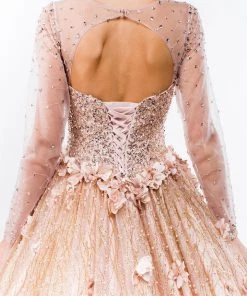 Long Sleeve Glitter Ball Gown By Elizabeth K GL1963 12 Long Sleeve Glitter Ball Gown By Elizabeth K GL1963