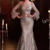 Long Sleeve Glitter Gown By Cinderella Divine CB090